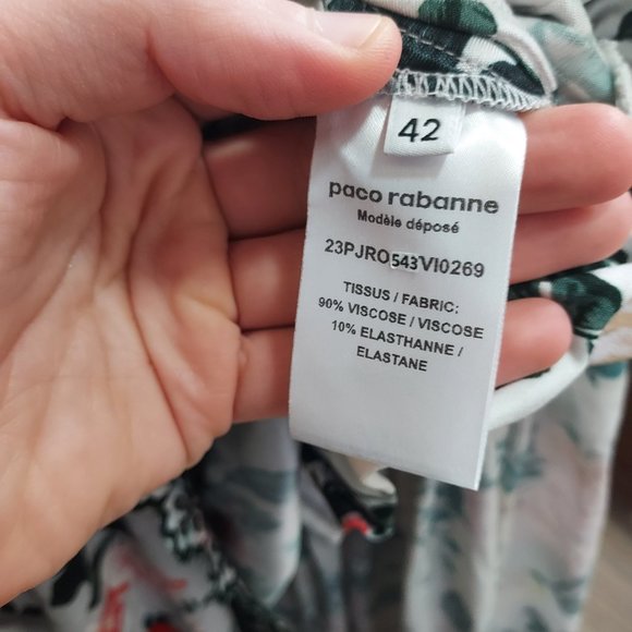 Paco Rabanne White Rose Print Eyelet Trim Minidress - Picture 3 of 9